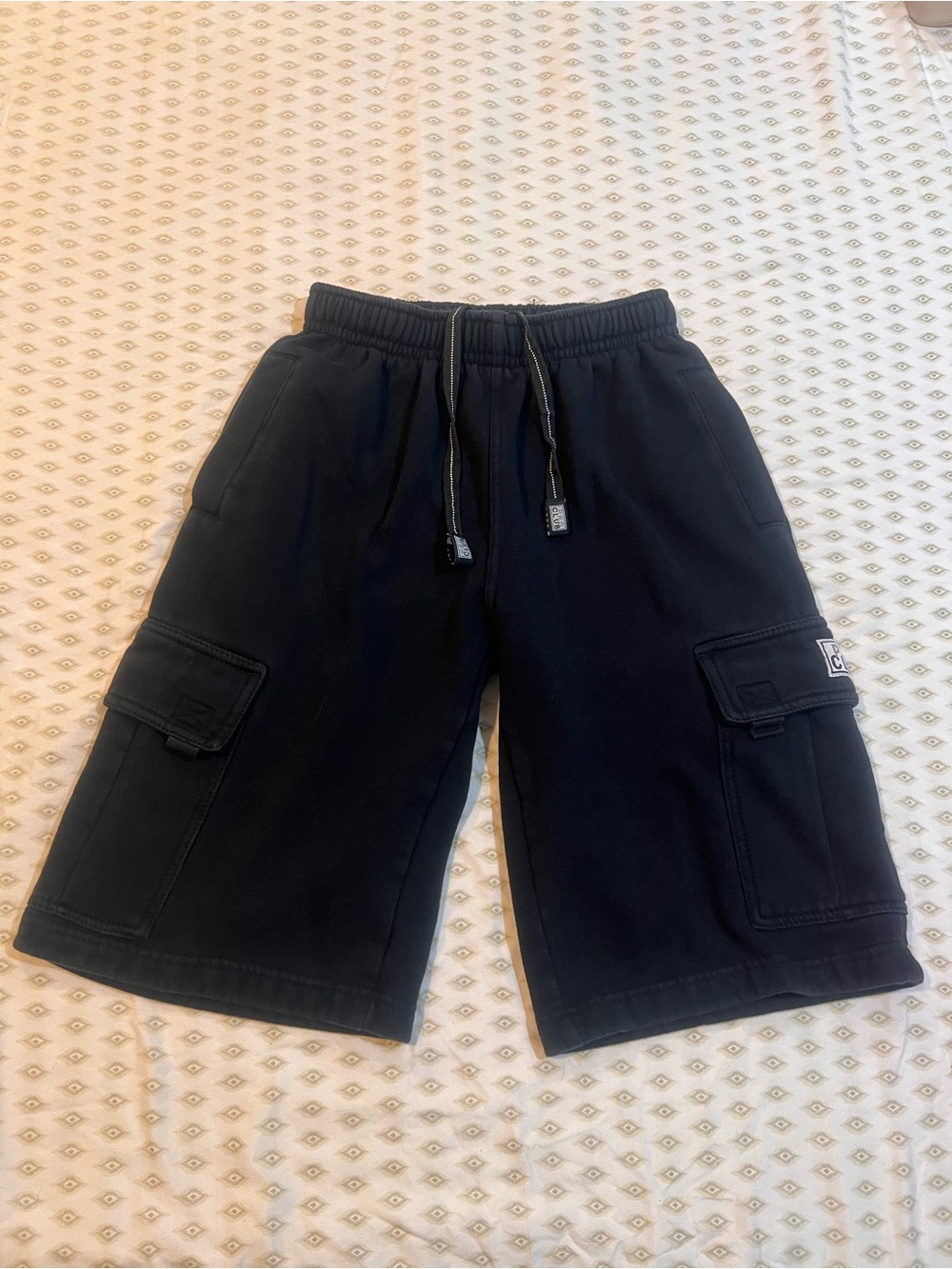 Men's Black Cargo Drawstring Shorts with Utility Pockets